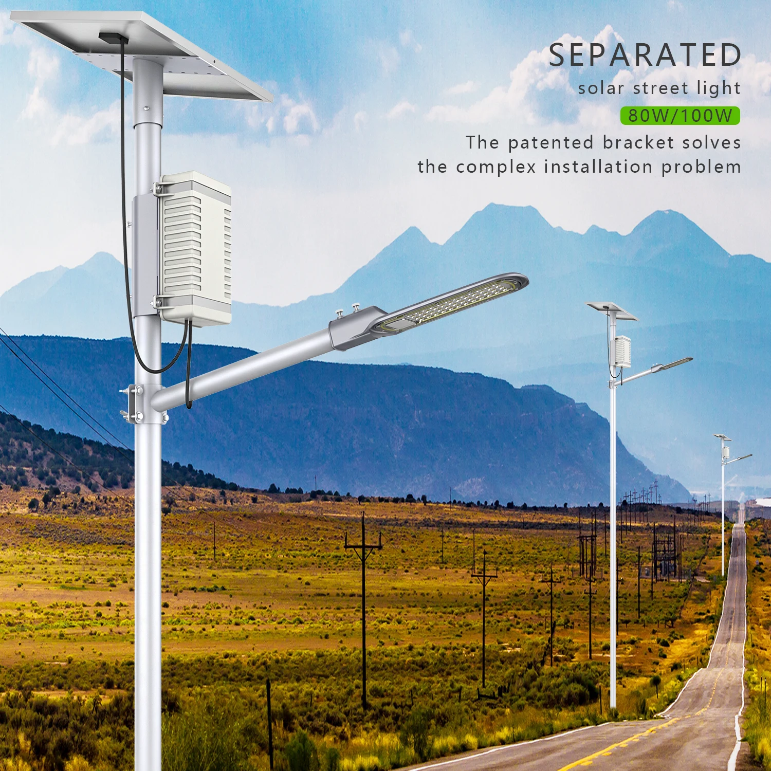 LUXINT 12 Hours Large Capacity Battery Dimming IP67 Outdoor 80W/100W Solar LED Street Light