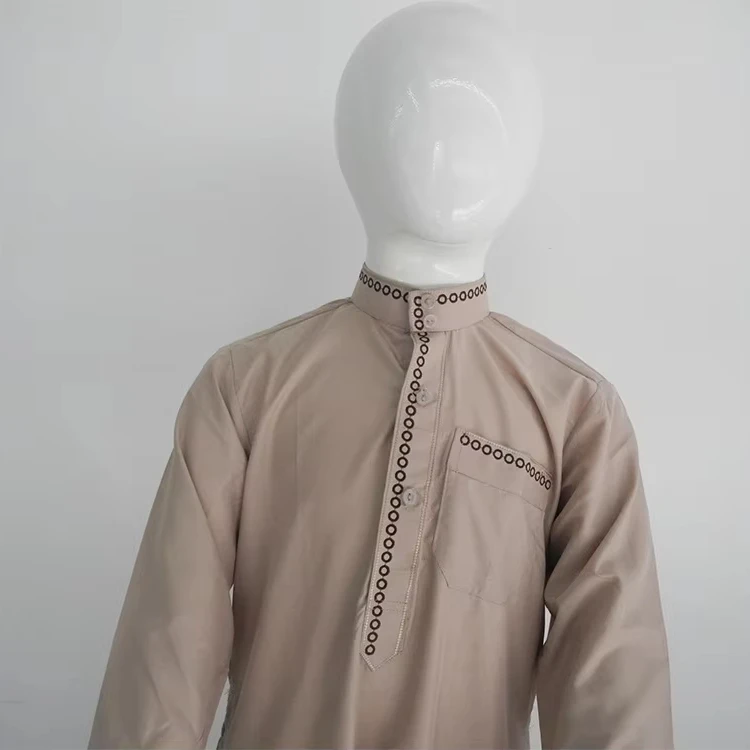 Распродажа Дубайская мусульманская одежда мужская Thawb jubbah антистатическая ткань однотонный узор оптовая продажа для детей