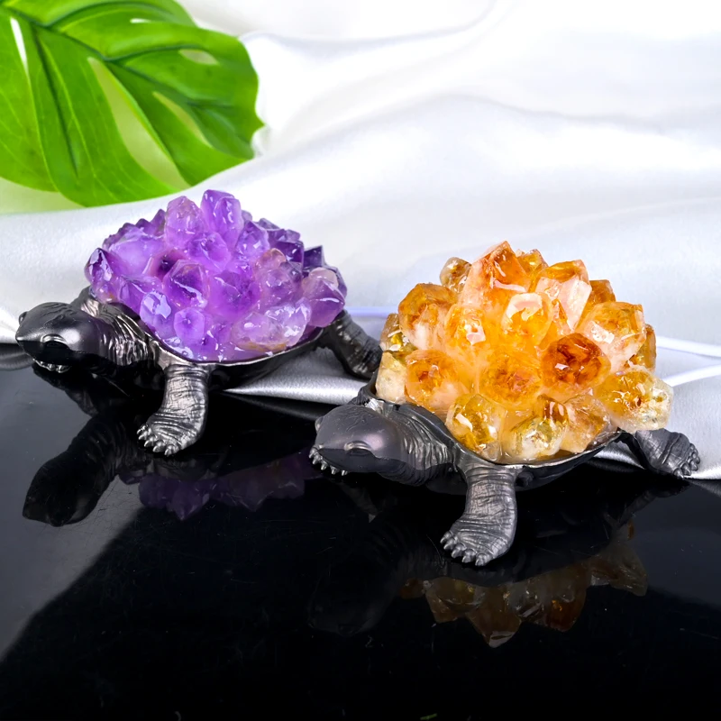 DIY Cute Animal Natural crystal handicrafts Crystal lamp amethyst cluster Healing stone citrine night light for home decoration