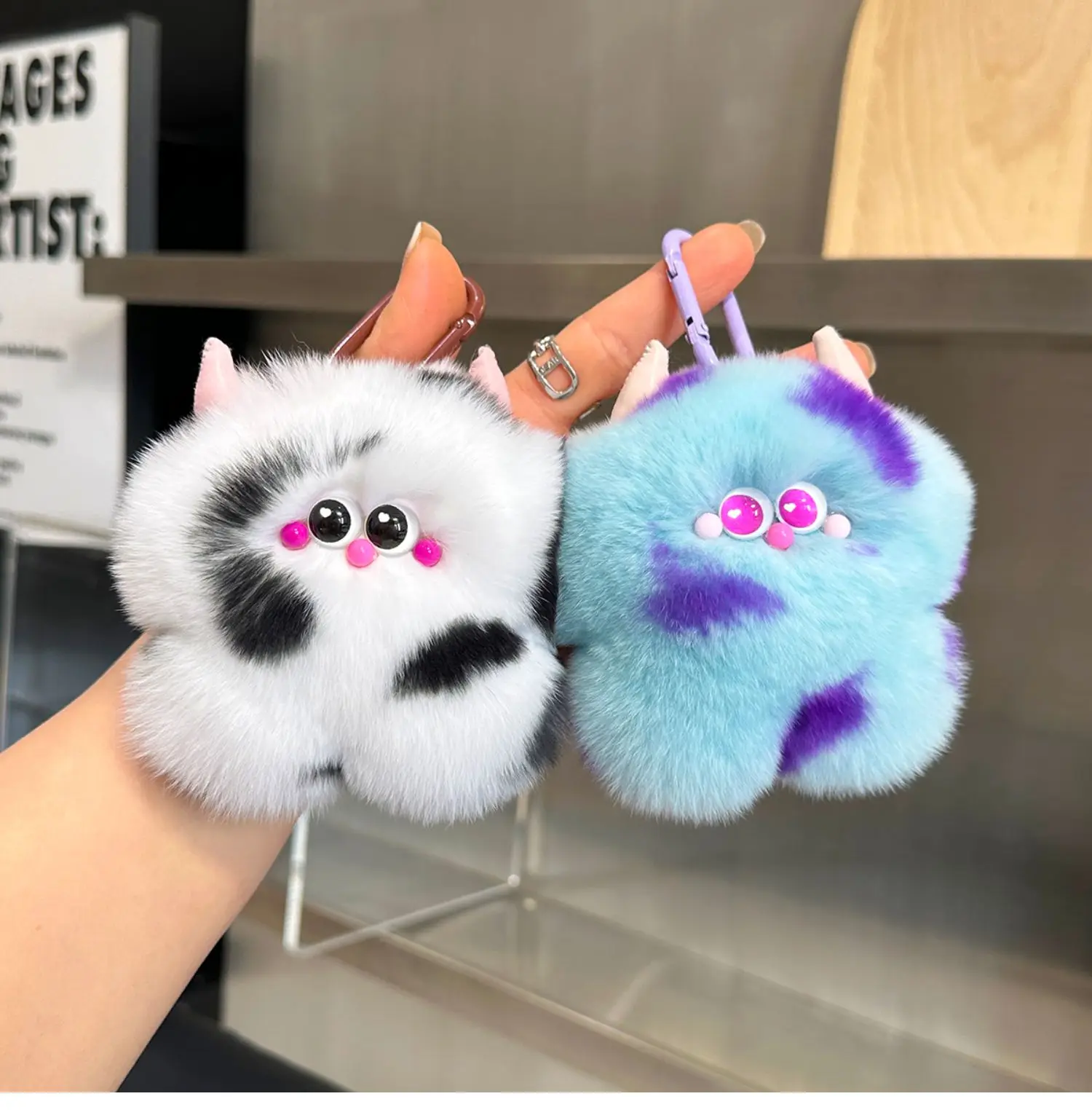 Rex Rabbit Fur Made Cute Calf Pendant Real Fur Plush Doll Bag Pendant Mini Plush Keychain