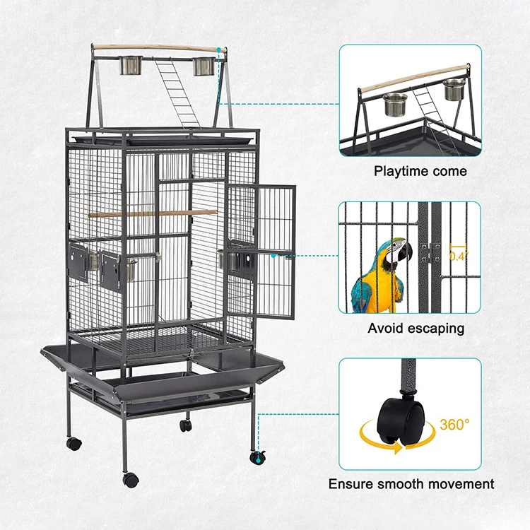 For Parrot Cockatiel Finch Pet House Rolling Stand Bird Cage Include Seed Guard
