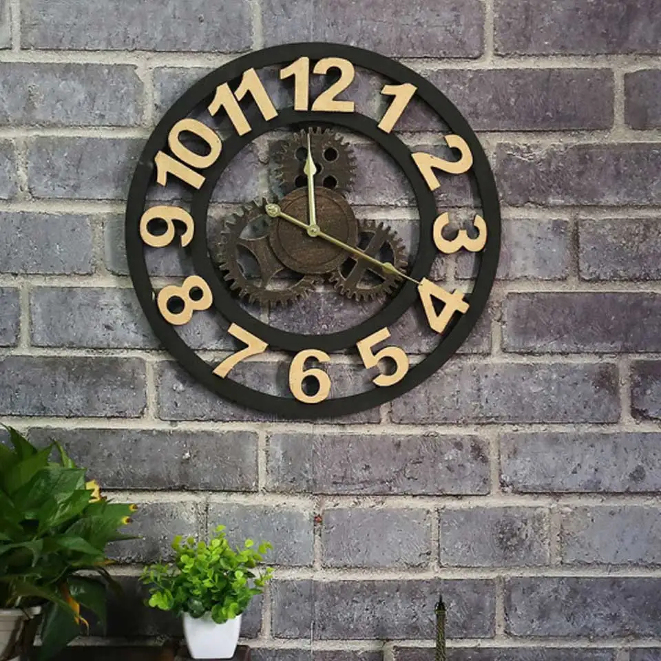 40/45/50cm 3D Wall Clock Large/Wooden/Vintage Wall Clocks Silent/Antique Big Wall Watches Home Decor For Living Room