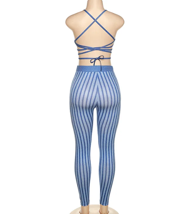 Casual women suits street wear 2022 summer fashion bandage crop bra top with tight stretch striped legging pants 2 Piece set