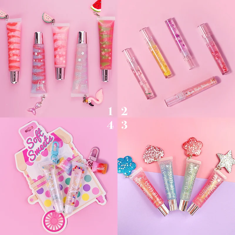 Professional Children Makeup Manufacturer Key Chain Fruity Cute Lip Gloss Vendor child mini suitcase for lipgloss