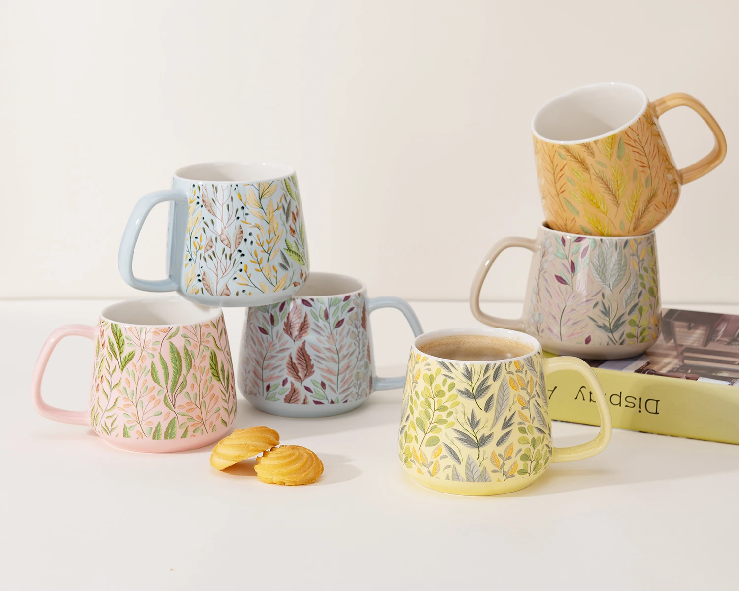 12oz set of 6 cups modern luxury flora ethiopian ceramic color glaze coffee mug set