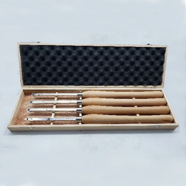 Set of 4pcs replaceable carbide tipped wood lathe turning tools with big handle and 12x12mm arbor