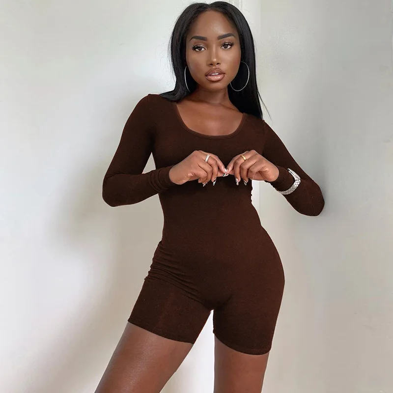 2024 Spring Sexy Jumpsuit Long Sleeve Short Pants Fitness Jumpsuits For Women Good Quality    Elegant Jumpsuit For Ladies