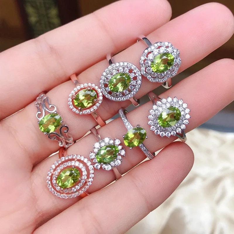 1CT Natural Peridot Double Halo Engagement Rings S925 Sterling Silver 5*7mm Oval Cut Gemstone Jewelry for Women Wholesale