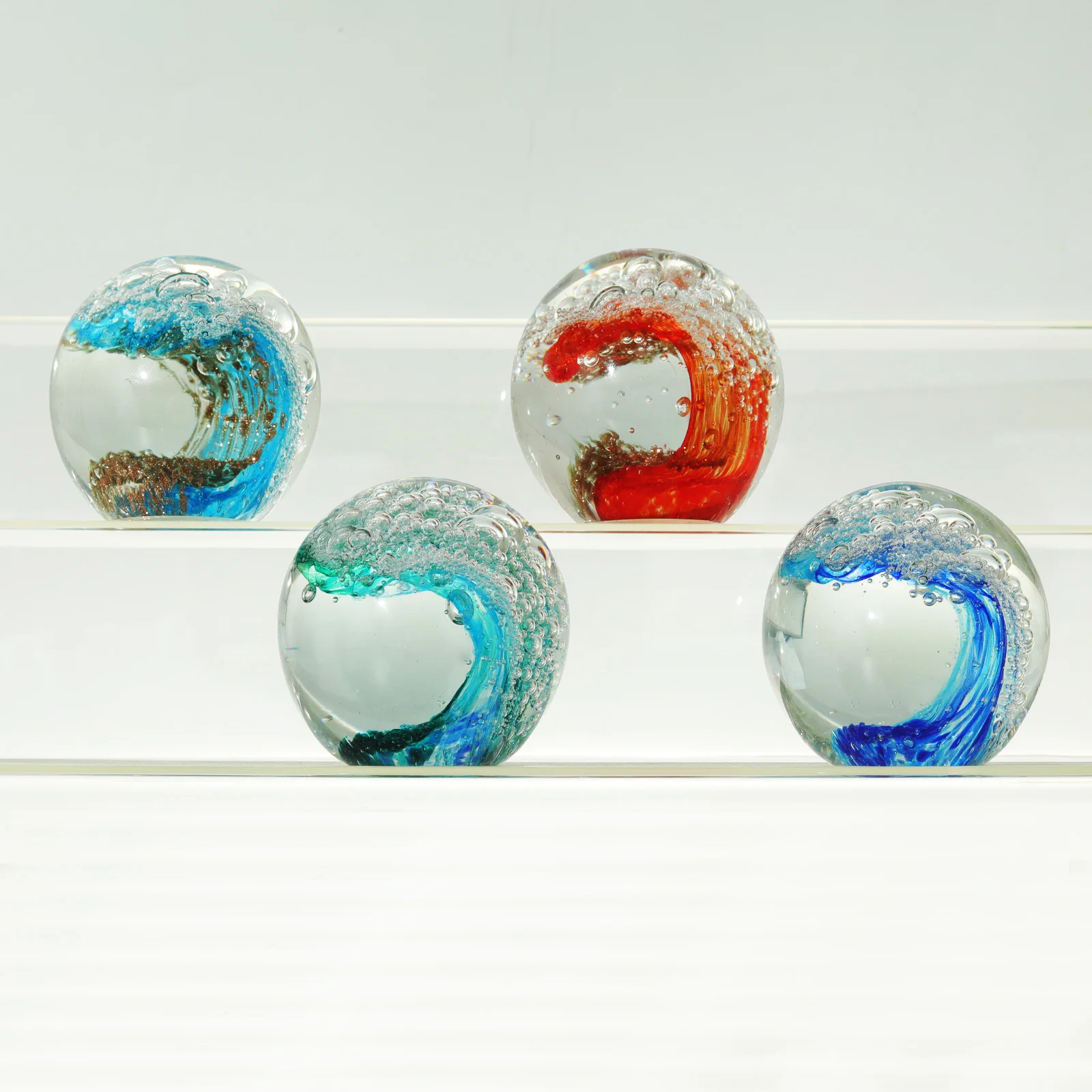 Hand blown glass art bubble waves  ocean-themed glass crystal  ball sphere paperweight home decorative collectibles