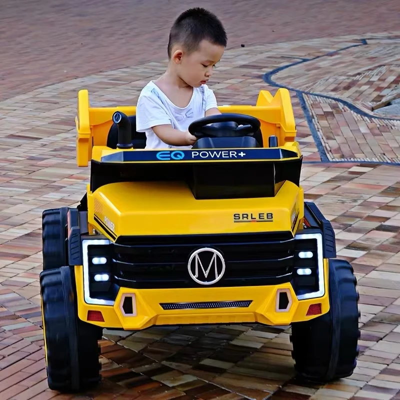 Free Shipping 12V Four-Wheel Drive Electric Truck Kids Ride-On Car Tipping Bucket Two Seats Battery Operated Plastic Material