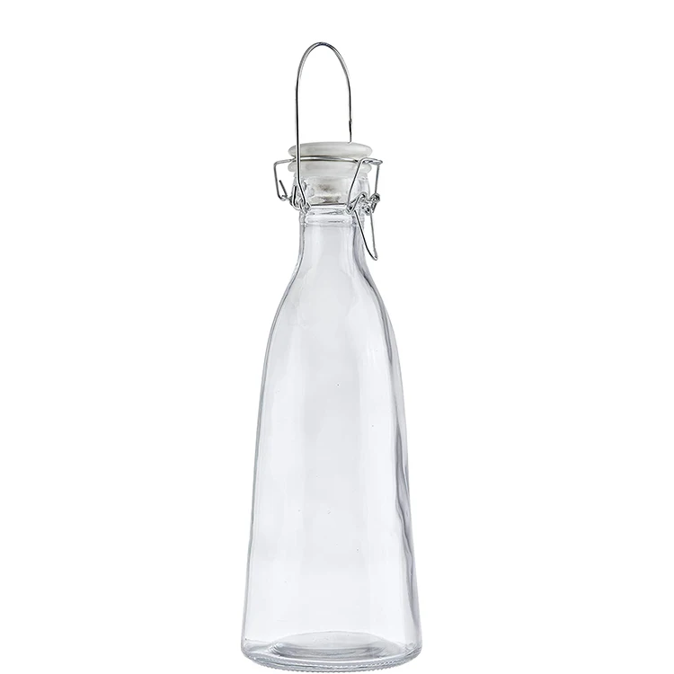 500ml 1000ml cone shape ceramic swing top cap glass carafe for milk fruit juice beverage
