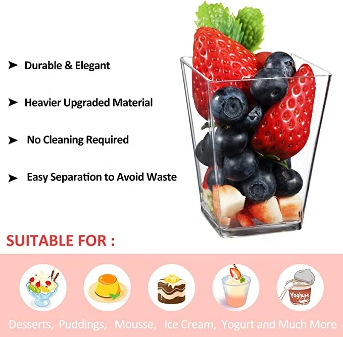 Hot Selling Ps Material Square Shape 160ml 5oz Plastic Dessert Pots Ice Cream Jelly Mousse Pudding Dessert Cups
