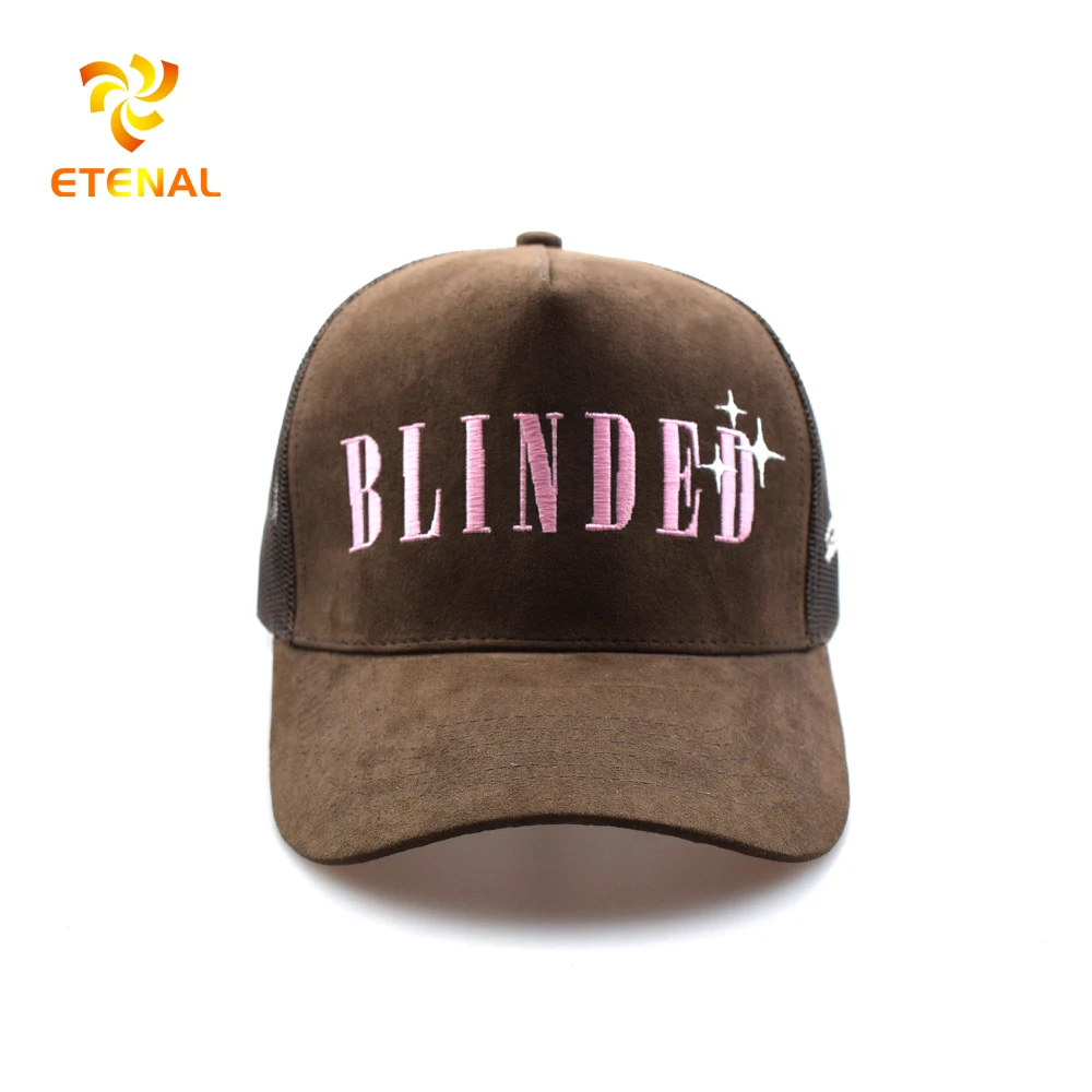 Factory custom 5 panel trucker cap wholesale embroidery logo gorras mesh suede trucker hat