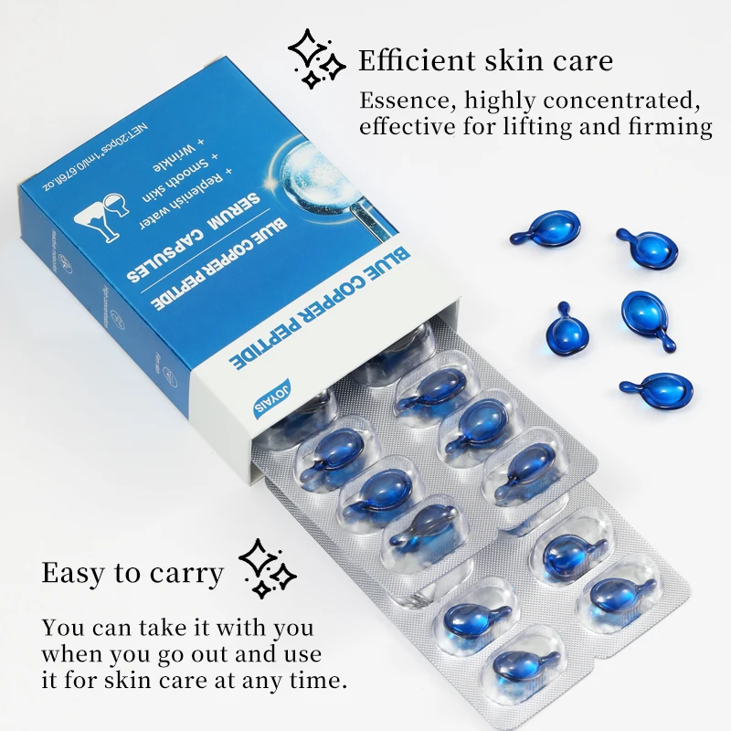 OEM Customized Vegan Vitamin Collagen Face Serum Organic Anti-Aging capsules Smoothing Nourishing Blue Copper Peptide Formula