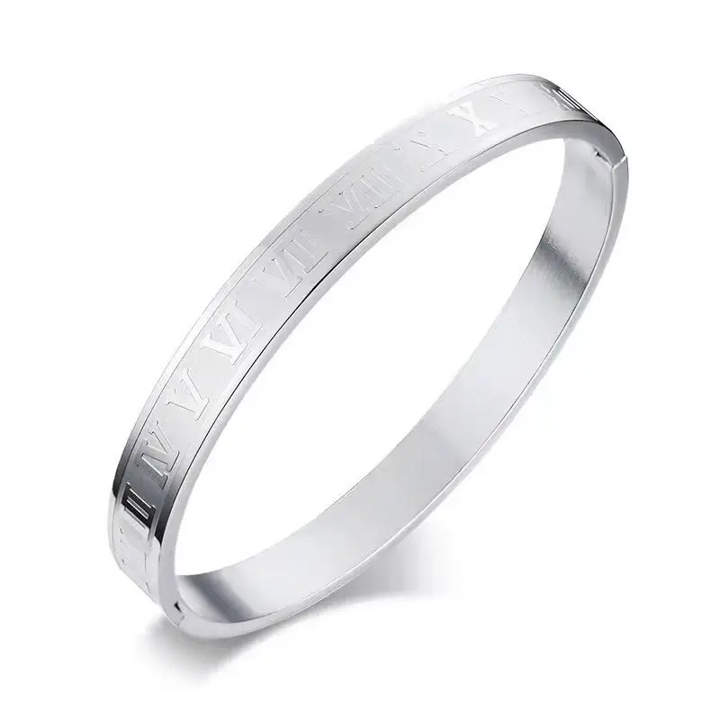 Hip Hop Roman Numerals Couple Bracelets 316 L Stainless Steel Numeral Bangle Bracelets Wristband Man Women