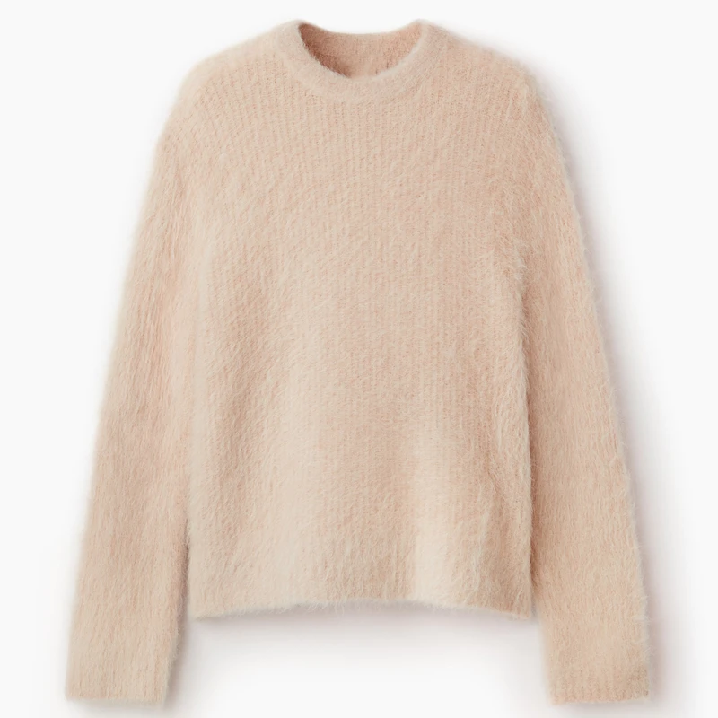 Knitwear Manunfacturers Custom Wholesale New Design Fluffy Boxy Fit Alpaca Blend Knitted Pullover Sweater Men