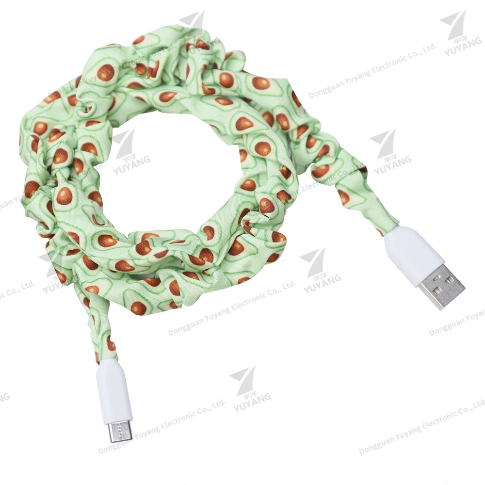 Factory Custom High Quality Chiffon Cloth Fabric Print Ruched Daisy Flower Scrunchie Mobile Phone USB Charging Cable