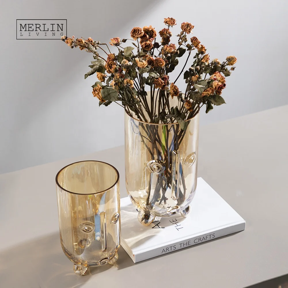 Merlin Living Modern Home Decor Crystal Vase Amber Glass Vase Decor For Glass Decoration