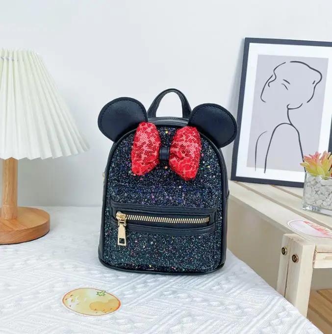 Mickey Mouse Ear Girls Cute Backpack Bag Kindergarten Bowknot Shinny School Bag Little Kids Lovely Book Bag