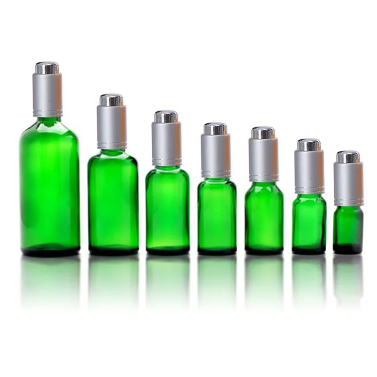 30ml 10ml 100ml green perfume essential oil frosted serum golden push button dropper bottle top gradation with pusher down cap