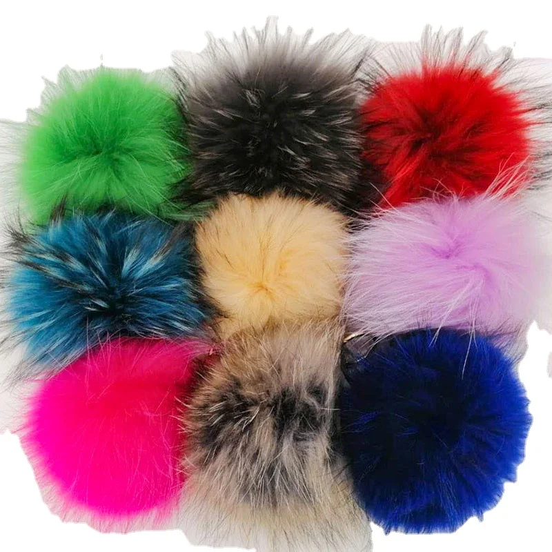 15cm Big size fur pompom ball real raccoon fur for beanies fur pompoms ball