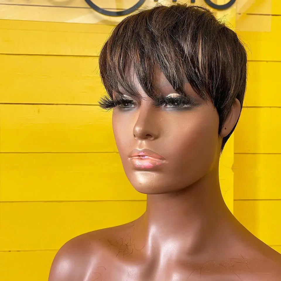Best Quality 100% Brazilian Virgin Human Hair 613 Lace frontal Wig With Bangs, Wholesale Short Wavy Bob Pixie Cut Wig