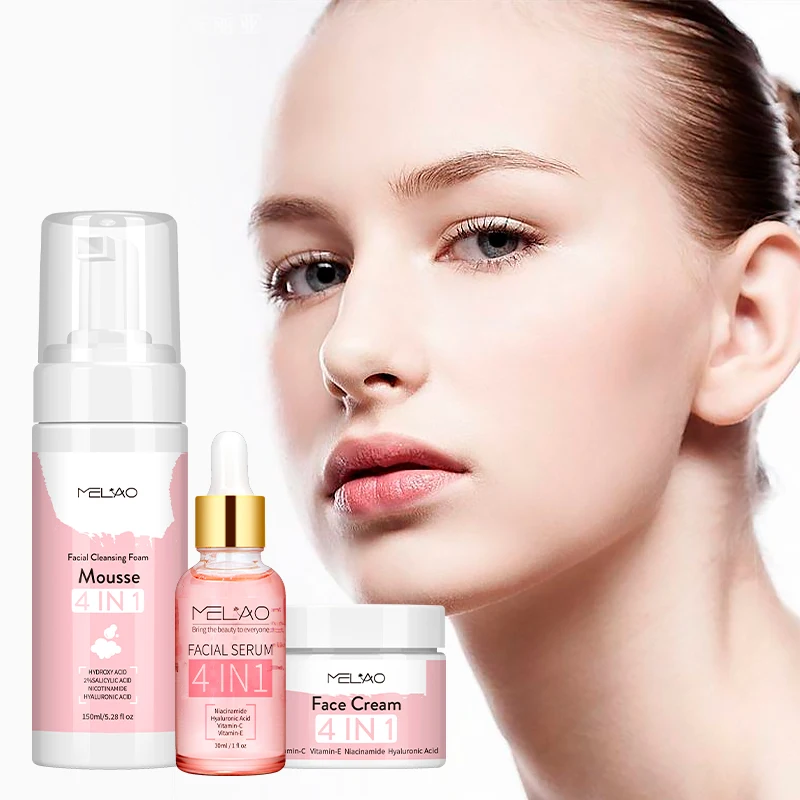 Hot selling Private label Natural organic Acne Remover Deep Cleansing Anti Aging White Lightening 4-in-1 face care set