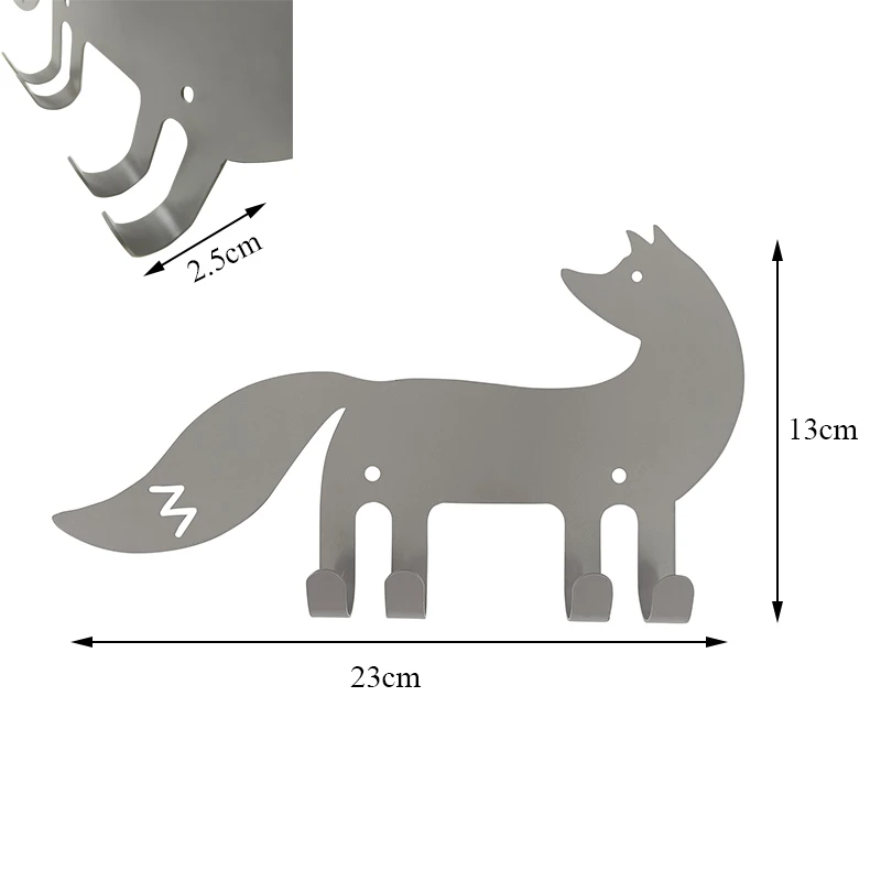 Metal Key Hanger Wall Decorative Fox Key Rack Organizer Self Adhesive Keychain Holder with 4 Key Hooks