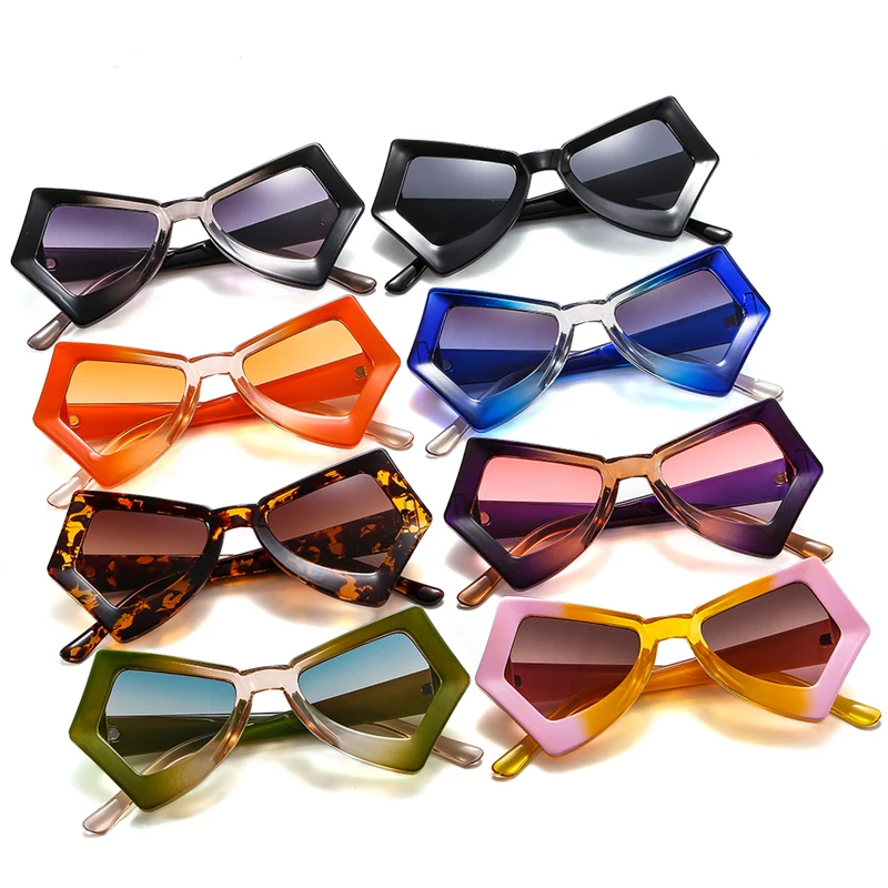 Wholesale Fashion Vintage Polygon Gradient Green Eyeglasses Frames Colorful Butterfly Shape Sunglasses For Women