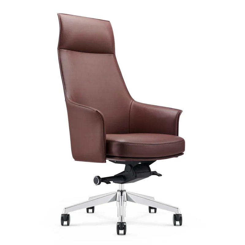 Luxury Brown Executive Armchair Swivel Reception Office Meeting Chair Mid Back Pu Leather Chair