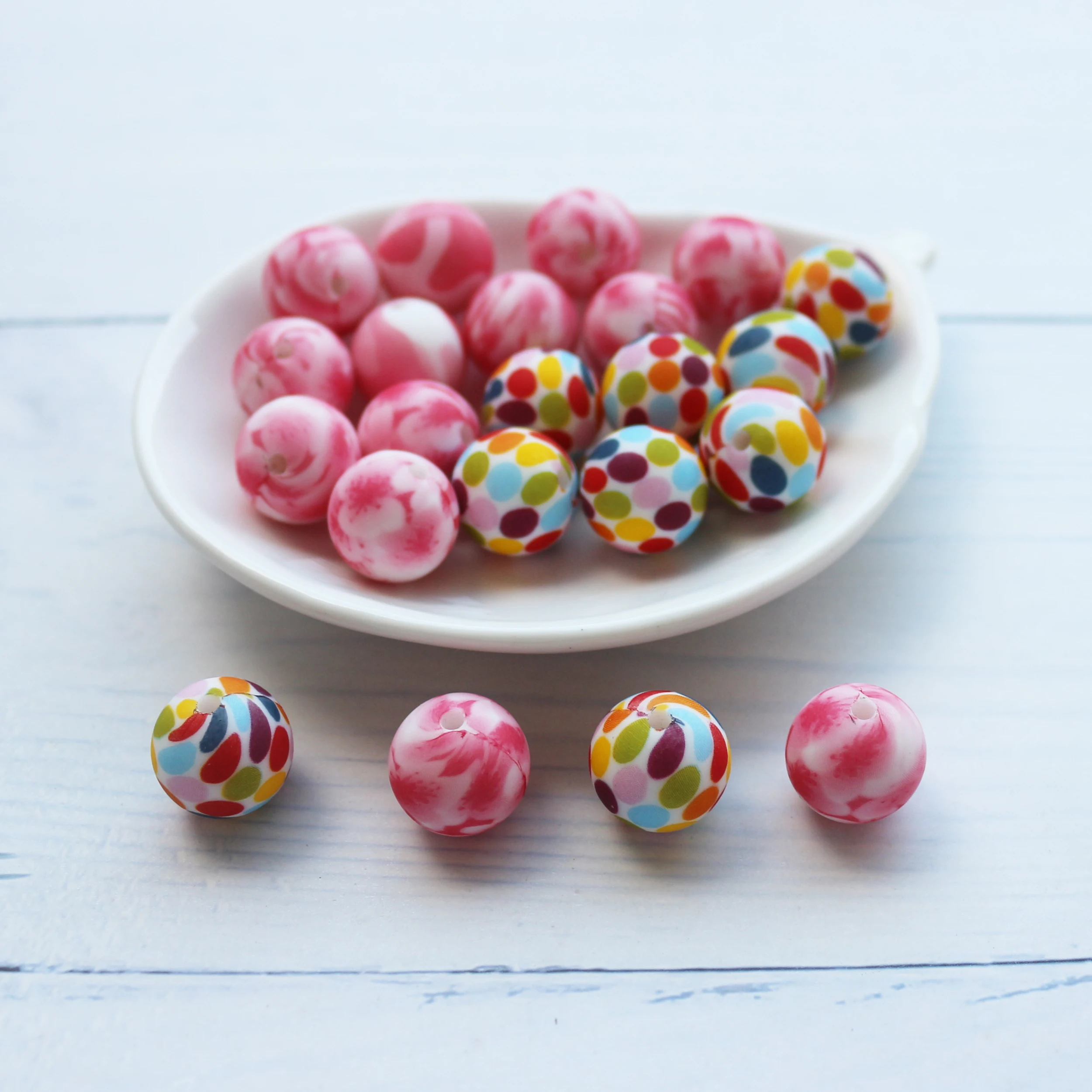 Low MOQ Stocks Food Grade 120 Printing Design Leopard Print 12mm 15mm Teething Silicone Beads