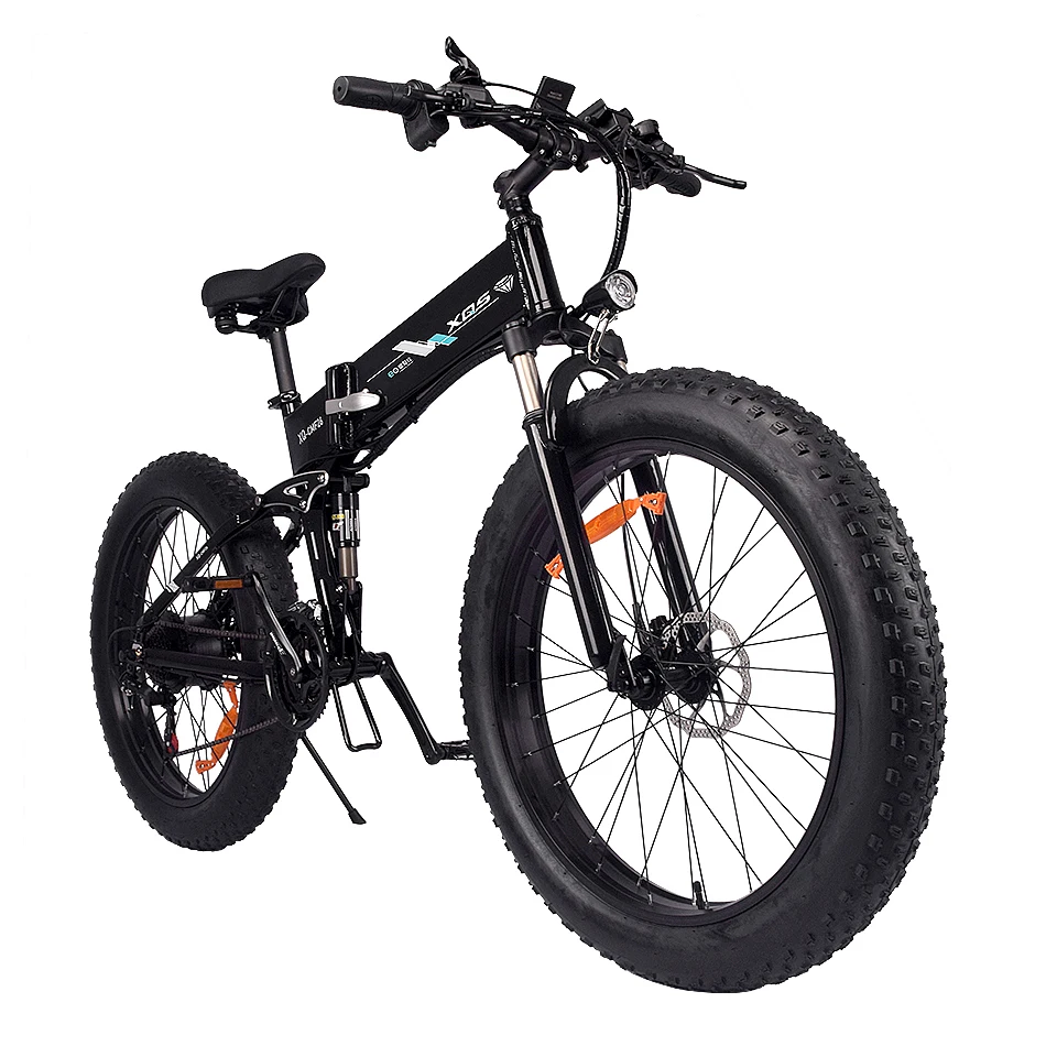 Folding Electric Bike Large Fork Fat Tire 26" Wheel Full Suspension 14ah/ 48v Lithium Battery 750w/48v Motor Rear Hub Motor