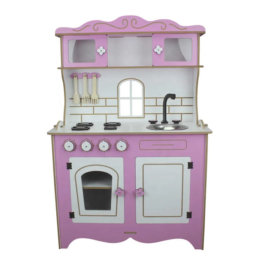 New Design Kids Pretend Play Toys Happy Kitchen Furniture Kids Cooking Girls Cute Wooden Kitchen Set Toys