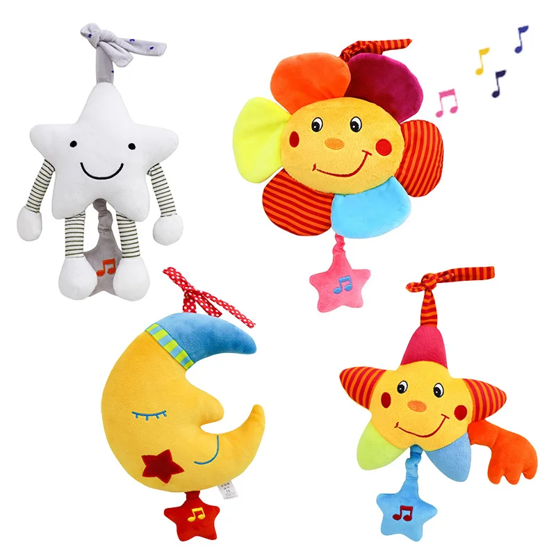 Sun Star Moon pull string music Stroller Crib hanging plush baby toys B113