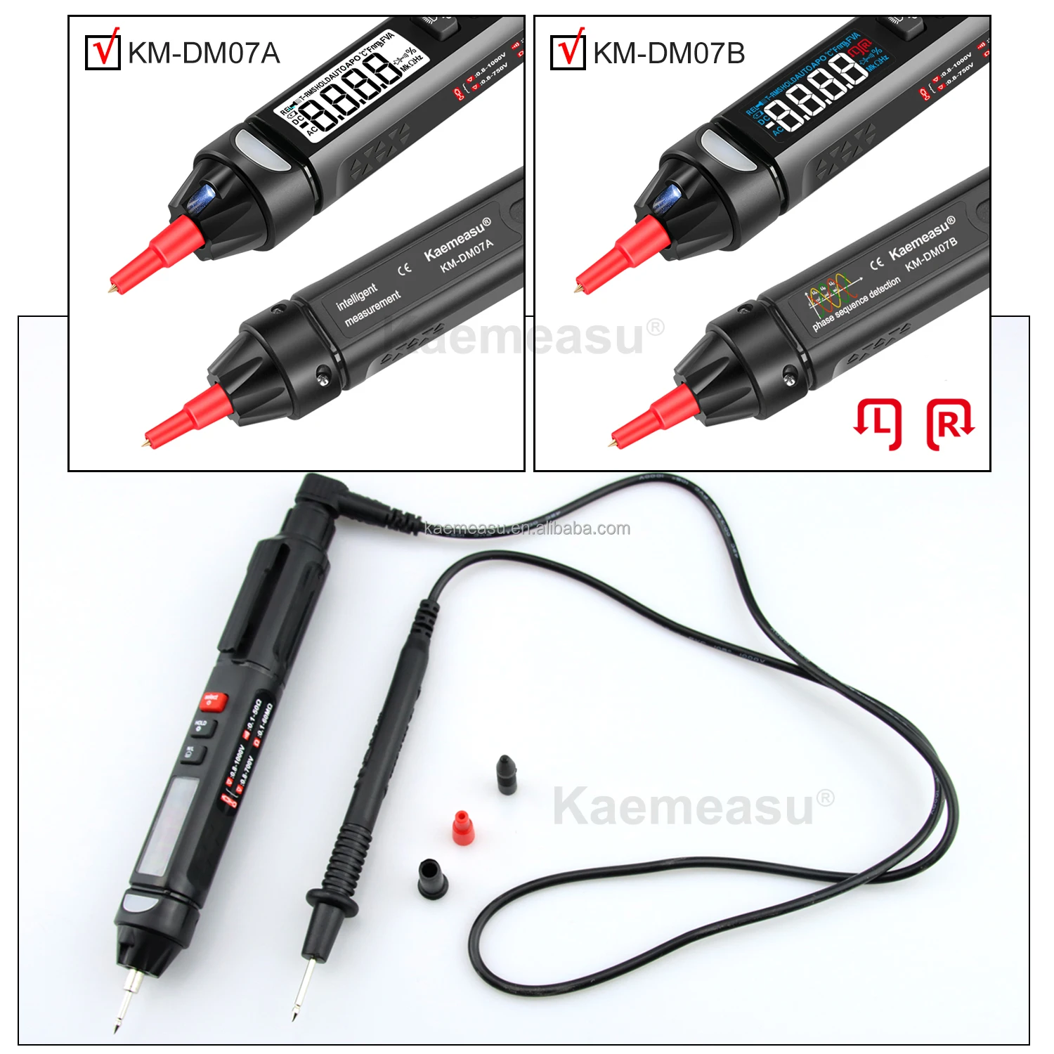  kaemeasu Mini Pen Digitale Multimeter With Live/NCV/Sequence Non Contact Voltage Detection