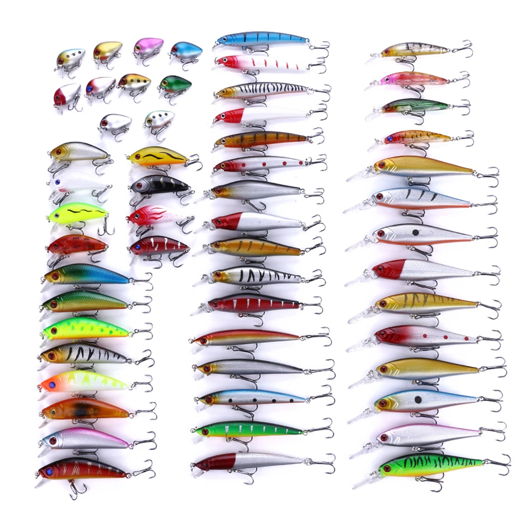 56PCS Mixed Hard Fishing Lure Set Assorted Bass Minnow Crankbait Fishing Lure Set Crankbait Tackle Pack Saltwater Freshwater