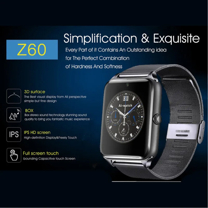 GT08 Plus Metal Strap Z60 Smartwatch Wrist Smartwatch Support Sim TF Card For iPhone & Android Watch