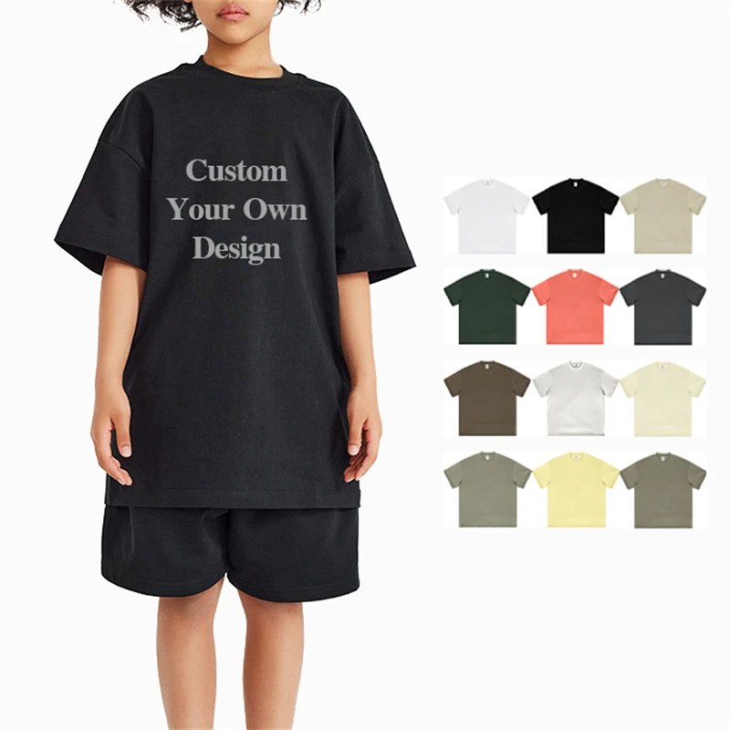 Children Short Sleeve T-Shirt Custom Logo Printing 100% Cotton Heavyweight Plain Blank Kids Baby Girl Boy T shirts