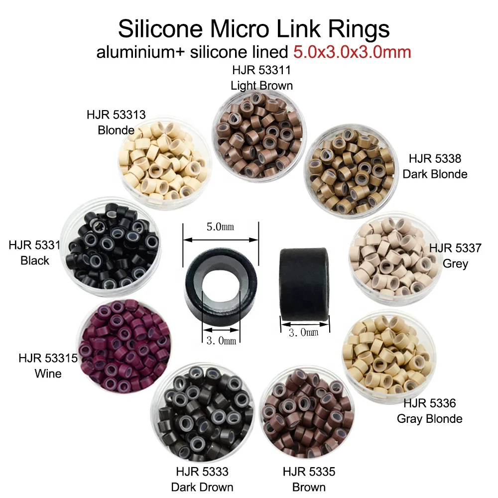 Hot Selling custom logo 5.0*3.0*3.0mm Silicone Lined Micro Link Beads Hair Extension Tools Aluminium silicone lined Micro Ring
