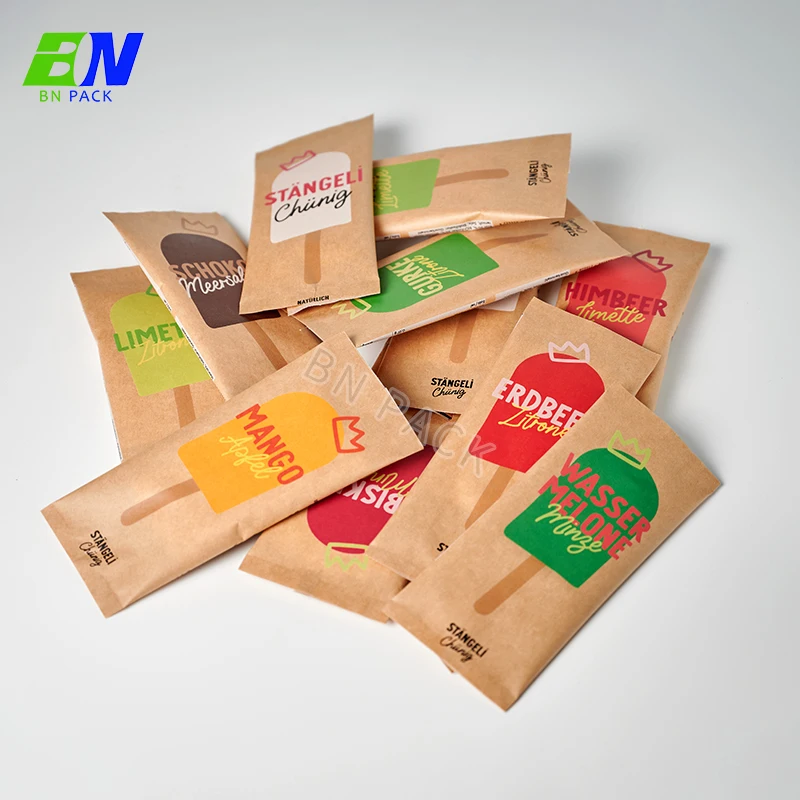 Biodegradable Empaque Para Helados Colorful Printed Back Heat Seal Kraft Paper Packing Ice Candy Cream Packaging Popsicle Bag