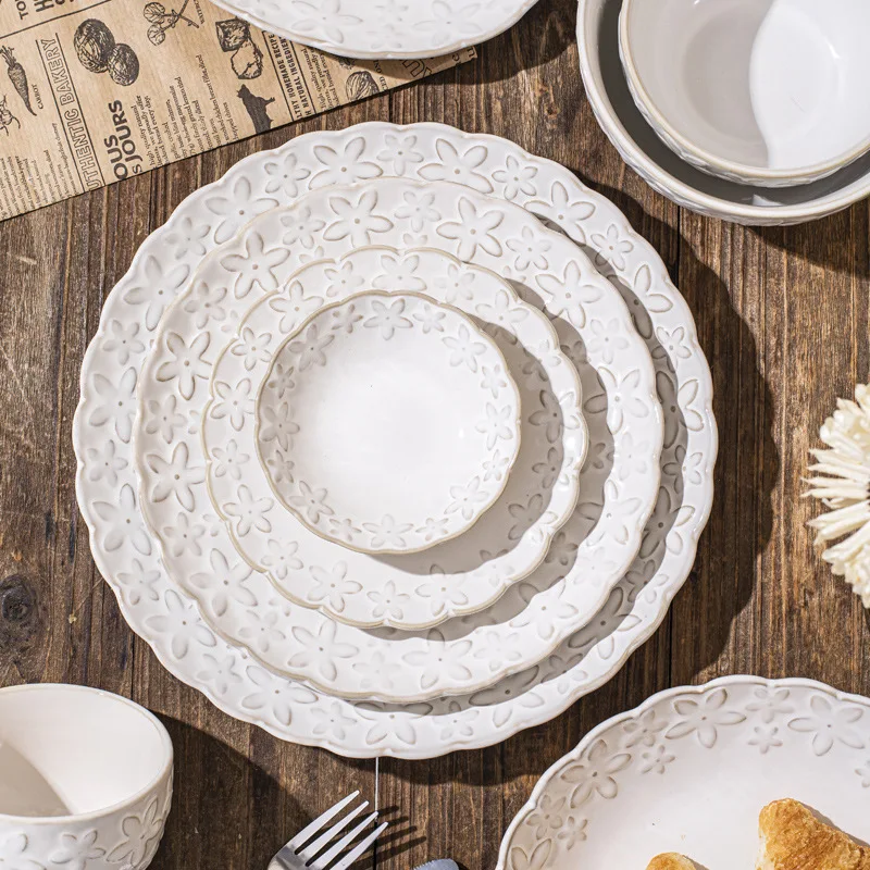 Wholesale Embossed Cup and Plate Ceramic Coffee Afternoon Tea Lace European Style Set Coffee Cup and Tableware Home Use