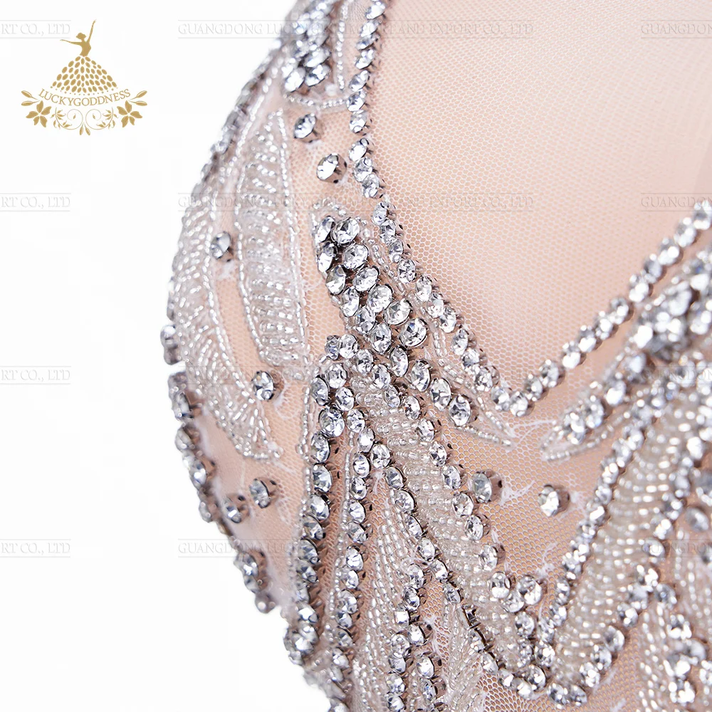 Hand Beaded Embroidered Rhinestone Big Applique Trim Great for Noble Neckline Bodice Wedding Bridal Prom Dress (Silver)