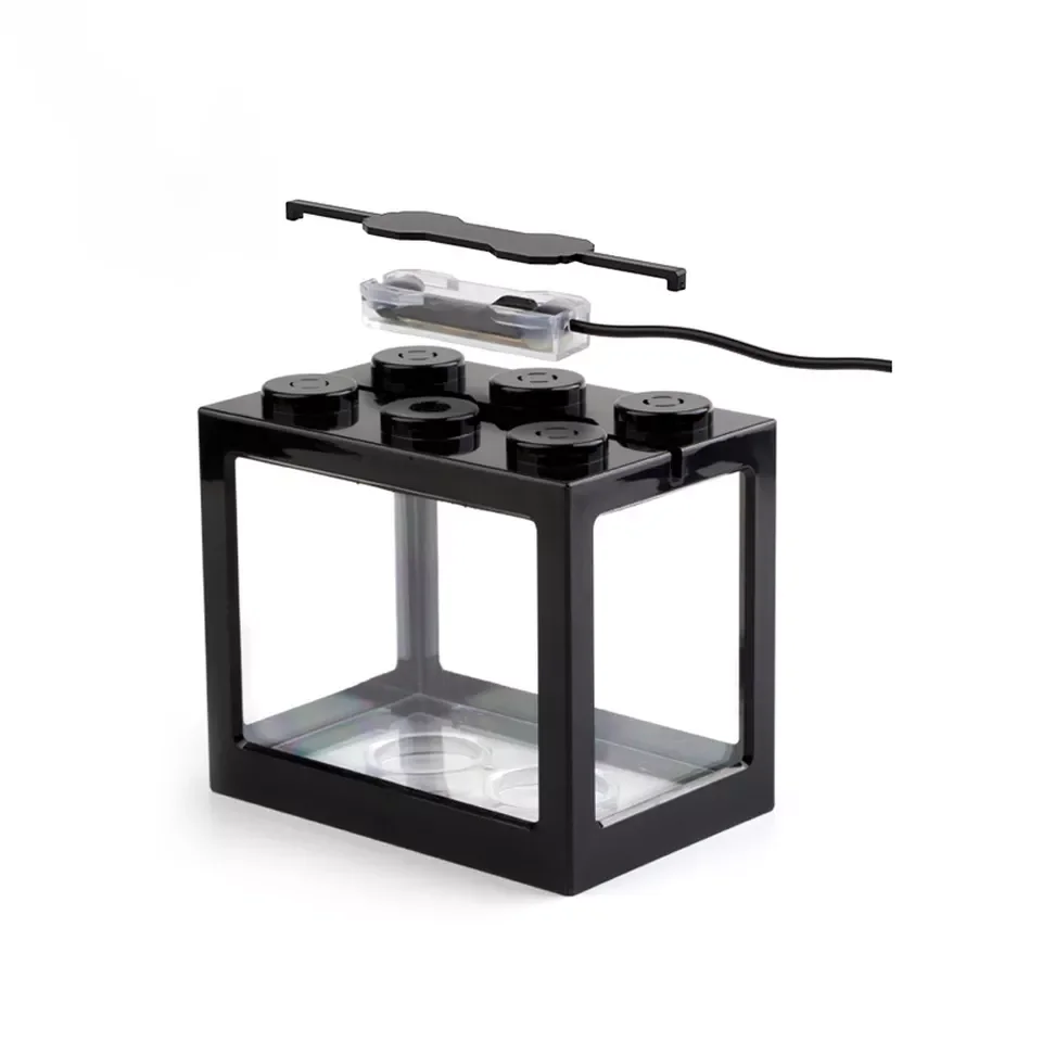 Creative Overlay Betta Fish Tank USB LED Lights Mini Fish Tanks Desktop Micro Landscape Fish Tank Aquarium