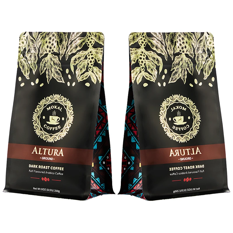 Eco Friendly Resealable 8Oz 12Oz 250G 340G 500G 1Kg 130Microns PET/AL/PE Heat Sealing Coffee Filter Flat Bottom Packaging Bags