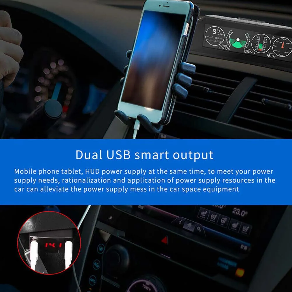12/24V OBD Universal Car Charger Waterproof Dual USB Port Car Adapter With LED digital display Voltmeter Socket
