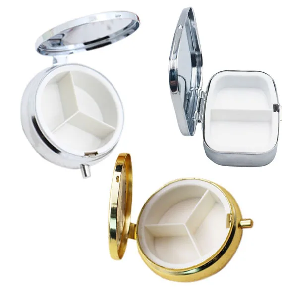 Metal pill boxes high end three compartments mini sublimation plain blank metal medication pill box