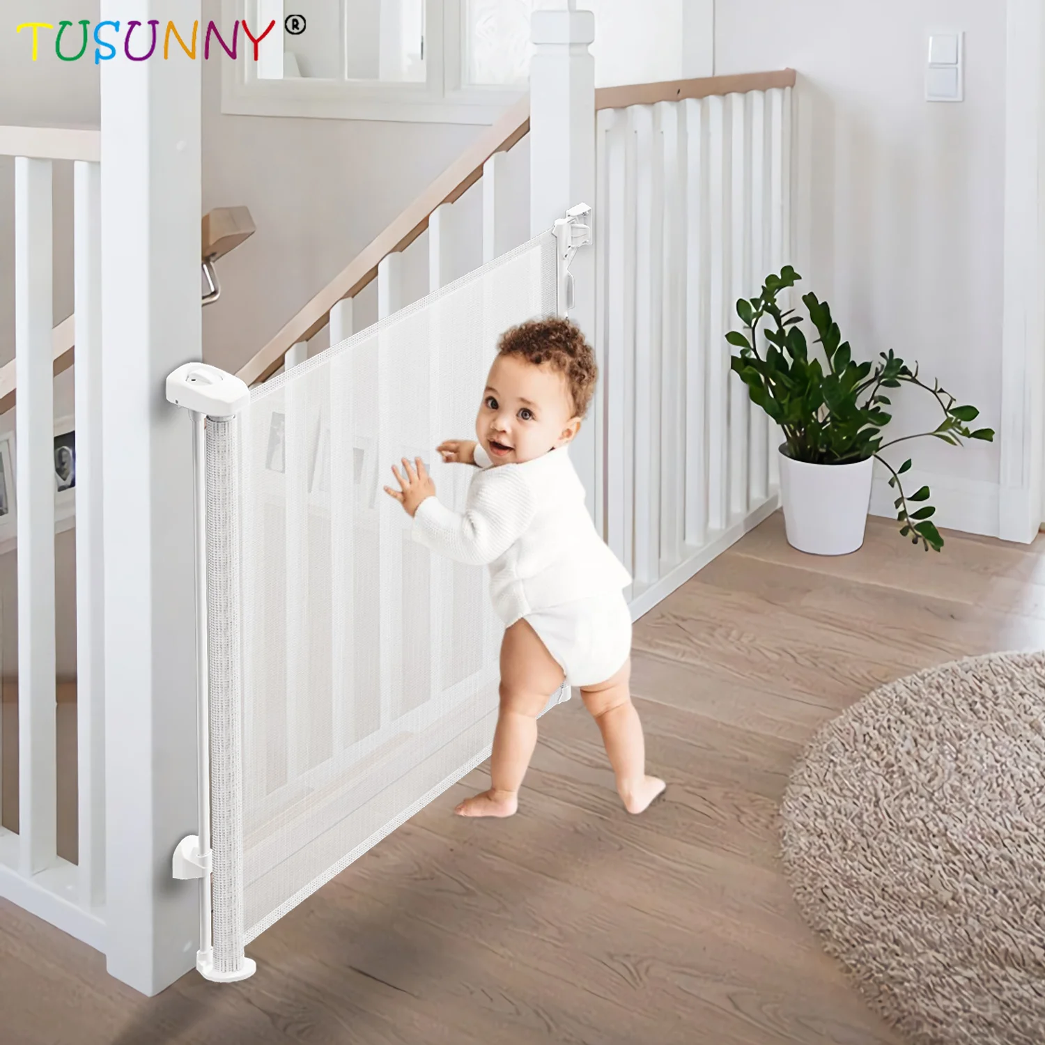 Indoor Retractable Baby Gate EN1930 Certificate Baby Stair Gate Retractable Mesh Baby Gate