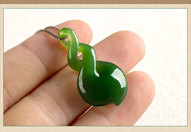 Mongolia Nephrite Jade Twist Pendant Jade Necklace Natural Greenstone Jade Double Twist Necklace