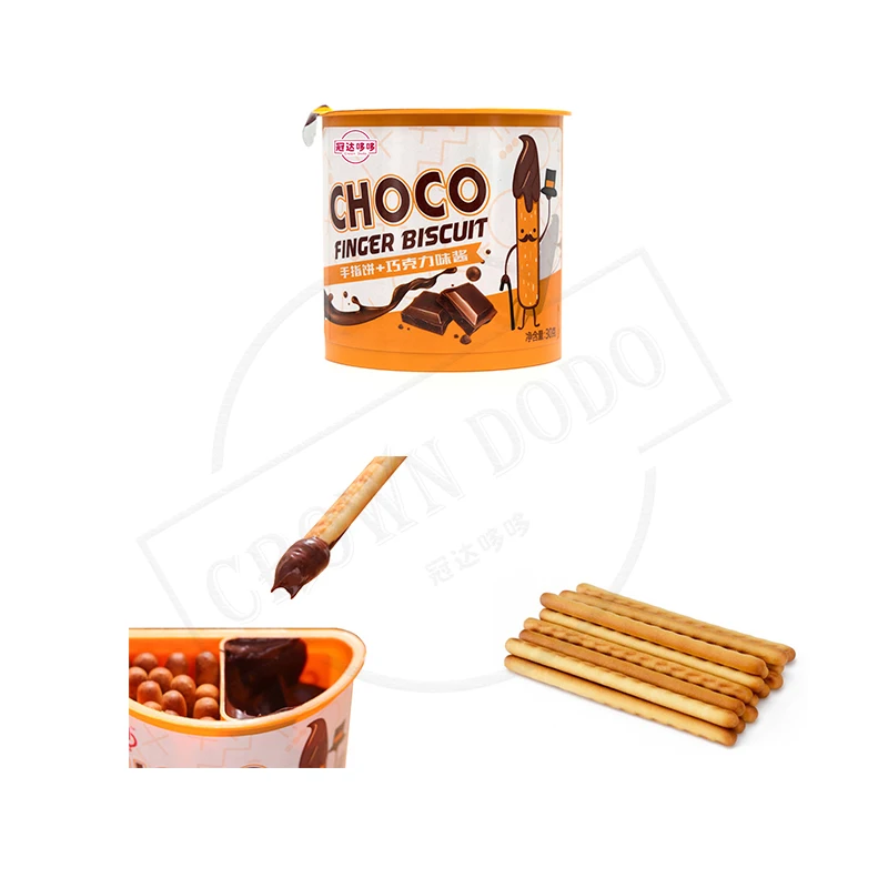 
Halal stick biscuit chocolate jam cup sweet and salty cookies high quality chocolate biscuits finger biscuit cup 