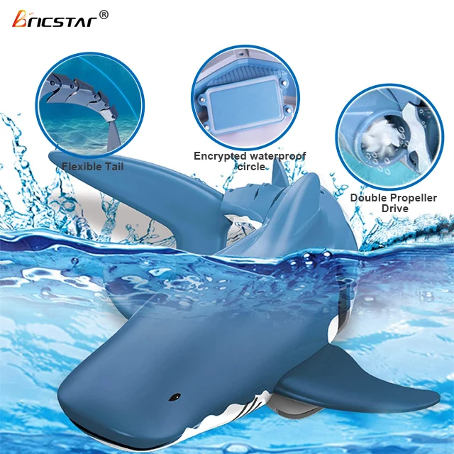 Bricstar hot selling double propeller design rc swimming 2.4G Remote control  shark toy